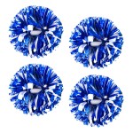4Pcs Metallic Cheerleading Pom Poms, Creatiee 2 Pair Cheerleader Cheering Squad Pompoms for School Sports Dance Games Team Spirit Cheer (Blue White)