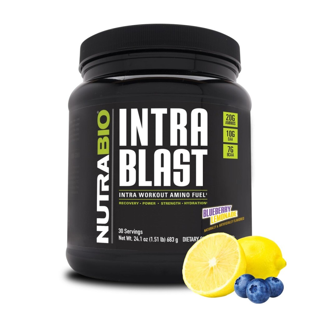 NutraBio Intra Blast Bcaa Powder Amino Acid Supplement, Electrolyte & Hydration Blend, Intra, Pre Workout & Muscle Recovery, 20g Eaa Amino Acids Powder, 5g Glutamine- Blueberry Lemonade, 30 Serving