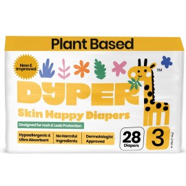 DYPER - Baby Diapers Size 3 (28 Count) - Plant Based Disposable Diapers for Day and Overnight Premium Leak Protection, Skin-Friendly Comfort with Soft Size 3 Diapers (16-28 lbs)