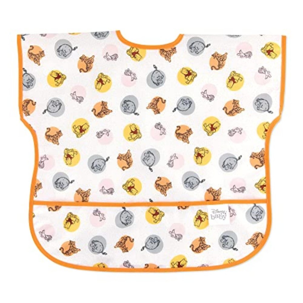 Bumkins Disney Short Sleeve Bib for Girl or Boy, Toddler and Kids for 1-3 Years, Large Size, Essential Must Have for Junior Children, Eating, Mess Saving Soft Fabric Play Apron, Winnie and Friends
