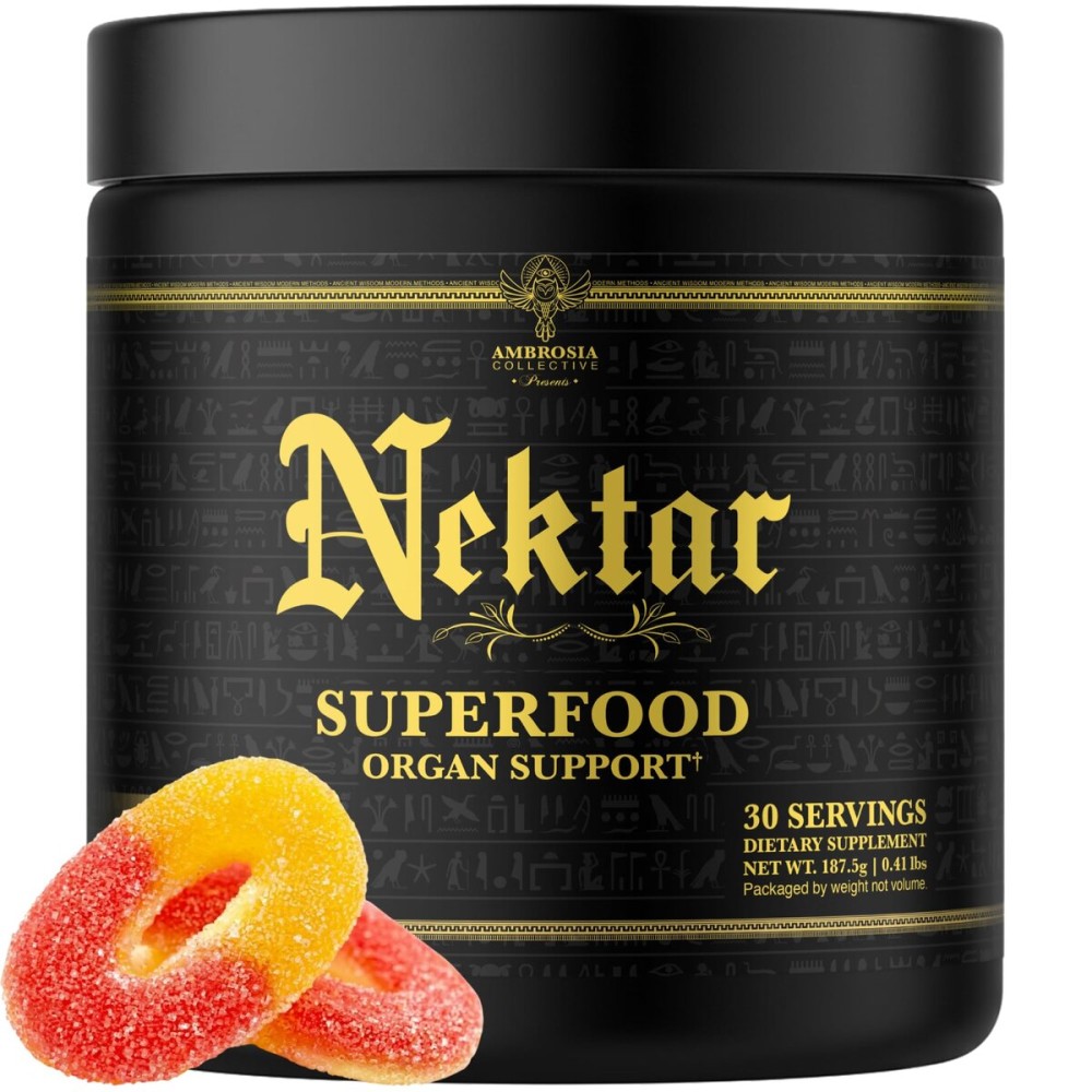 Ambrosia Nektar - Superfood Powder | Daily Organ Support Supplement | Greens Powder Alternative | 13 Superfoods for Energy, Digestion, Skin Health & Immune Support | 30 Servings | Sour Gummy Candy