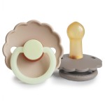 FRIGG Daisy Night Natural Rubber Baby Pacifier | Made in Denmark | BPA-Free (Portobello/Croissant, 6-18 Months) 2-Pack