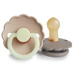 FRIGG Daisy Night Natural Rubber Baby Pacifier | Made in Denmark | BPA-Free (Portobello/Croissant, 0-6 Months) 2-Pack