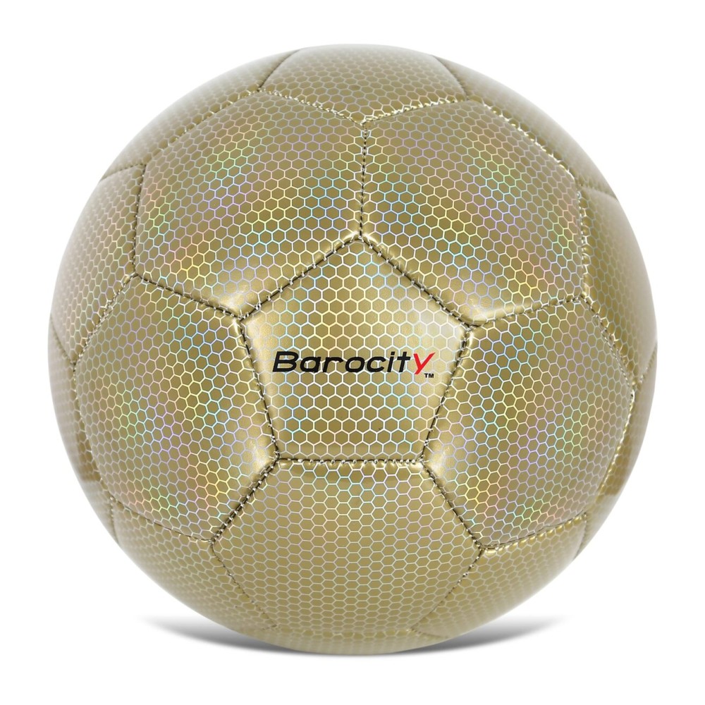 Barocity Soccer Ball - Premium Kids Ball, Cool with Reflective Iridescent Rainbow Hex Pattern, Outdoor & Indoor Soccer Training Ball for Boys and Girls, Gold Size 3