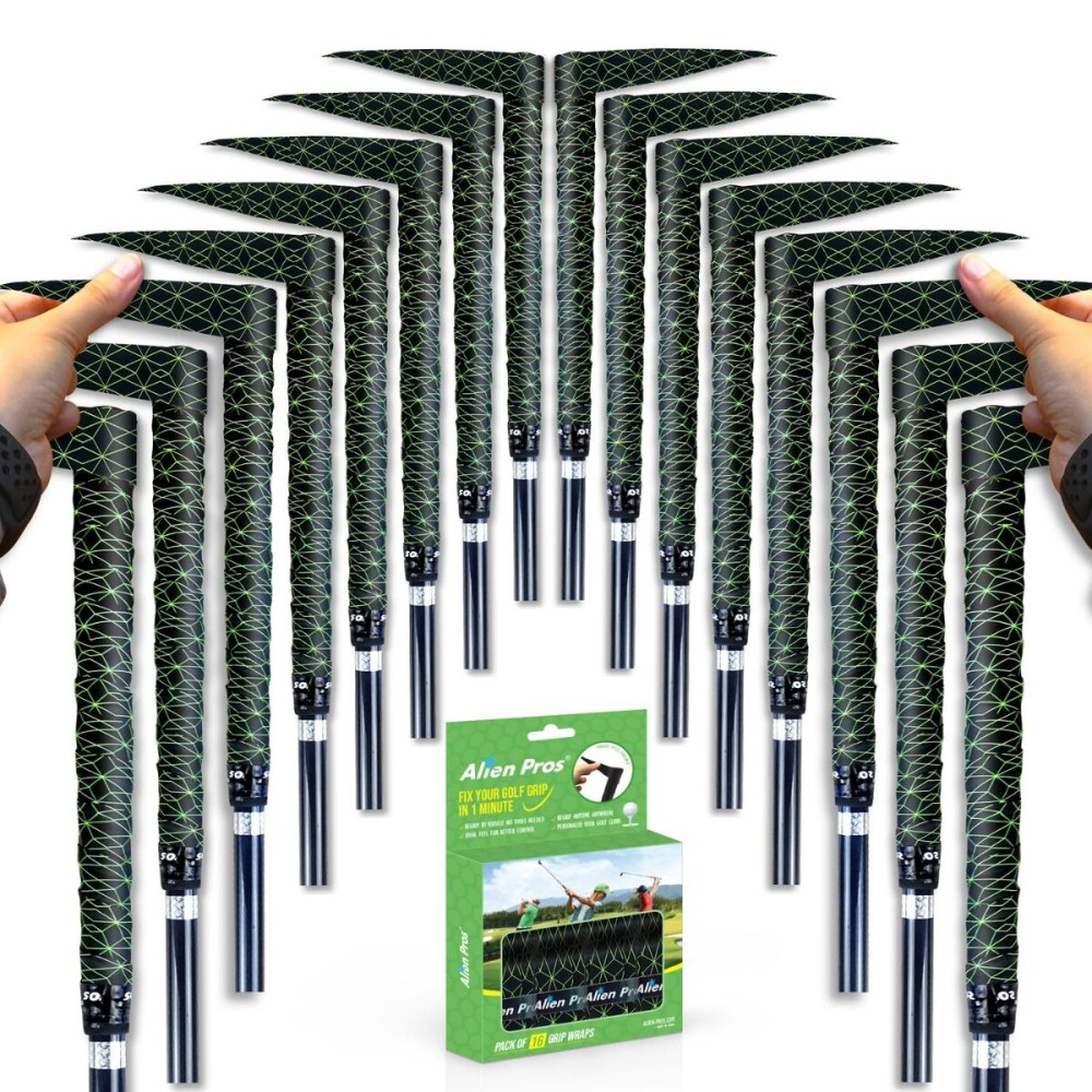 Alien Pros Golf Grip Wrapping Tapes (16-Pack) - Innovative Golf Club Grip Solution - Enjoy a Fresh New Grip Feel in Less Than 1 Minute (16-Pack, Black Cubic)