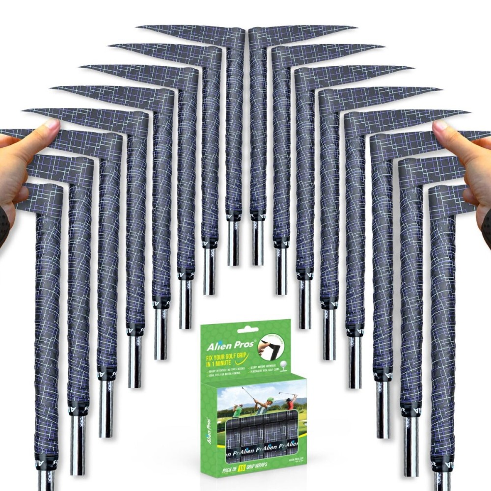 ALIEN PROS Golf Grip Wrapping Tapes (16-Pack) - Innovative Golf Club Grip Solution - Enjoy a Fresh New Grip Feel in Less Than 1 Minute (16-Pack, Black Puzzles)