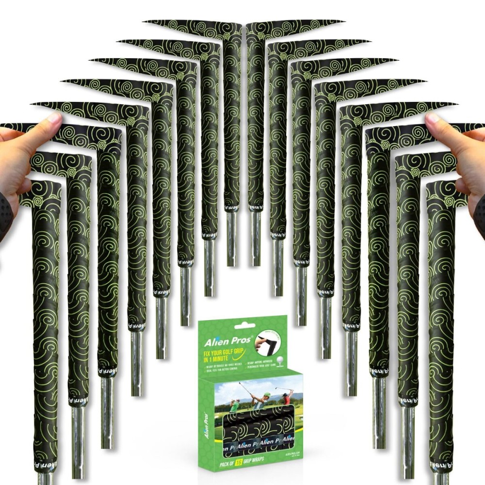 Alien Pros Golf Grip Wrapping Tapes (16-Pack) - Innovative Golf Club Grip Solution - Enjoy a Fresh New Grip Feel in Less Than 1 Minute (16-Pack, Black Clouds)