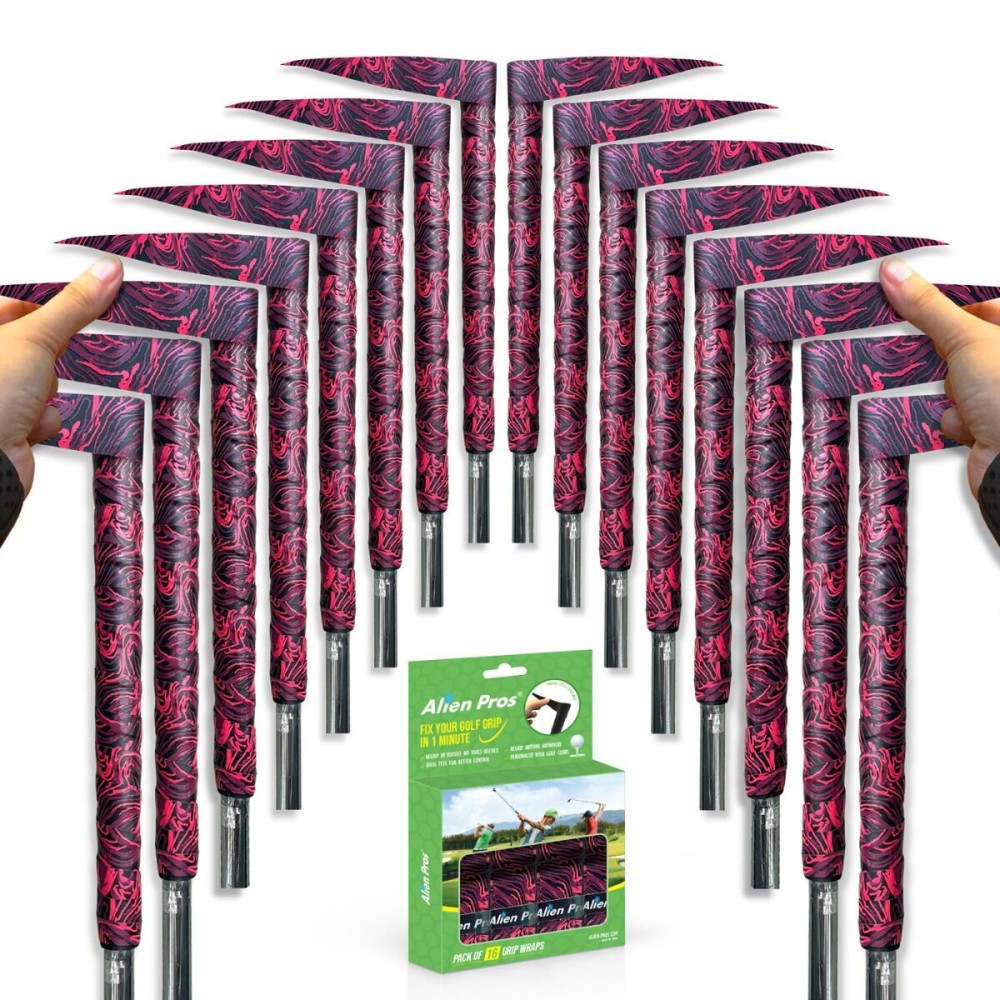 Alien Pros Golf Grip Wrapping Tapes (16-Pack) - Innovative Golf Club Grip Solution - Enjoy a Fresh New Grip Feel in Less Than 1 Minute (16-Pack, Fire)