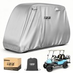 10L0L Golf Cart Cover 2/4/4+2 Passenger for Yamaha EZGO Club Car, Heavy Duty 420D Waterproof Windproof Durable Polyester Golf Cart Cover with 3 Zipper Doors for All-Weather Protection - Sliver