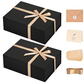 LIFELUM Magnetic Gift Boxes 2 Pack 13.5 x 10 x 4 Elegant Graduation Gift Boxes for Presents Groomsmen Box with Ribbon, Card, Shredded Paper Filler