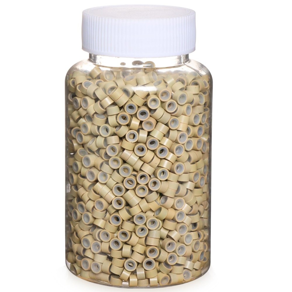 GOTDYA 2500pcs 5mm Blonde Extension Beads,Silicone Lined Micro Rings,MicroLink I Tip Weft Beads for Hair Tinsel and Feathers Extensions