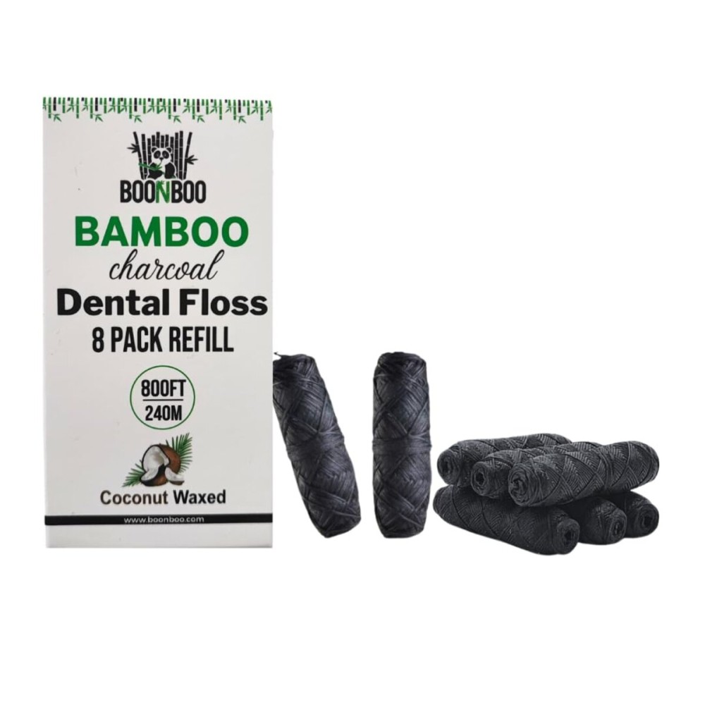 BOONBOO Dental Floss Refill, Charcoal Woven Thread, 8 Pieces, Coconut