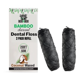 BOONBOO Dental Floss Refill, Charcoal Woven Thread, 2pcs of 100FT/30M - Total 200FT/60M, Waxed, Coconut