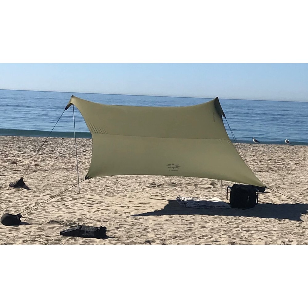 Neso Portable Beach Tent Sun Shelter with Sand Anchor - Lightweight Beach Shade Canopy - Easy Setup for Family Outings - Patented Reinforced Corners - UPF 50+ Sun Protection - 7 x 7ft - Army Green