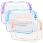 PACKISM Clear Toiletry Bag 3 Medium - TSA Approved Toiletry Bag Quart Size Bag, Travel Makeup Cosmetic Bag for Women, Carry on Airport Airline Compliant Bag, Blue-Purple-Pink