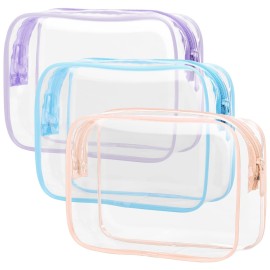 PACKISM Clear Toiletry Bag 3 Medium - TSA Approved Toiletry Bag Quart Size Bag, Travel Makeup Cosmetic Bag for Women, Carry on Airport Airline Compliant Bag, Blue-Purple-Pink