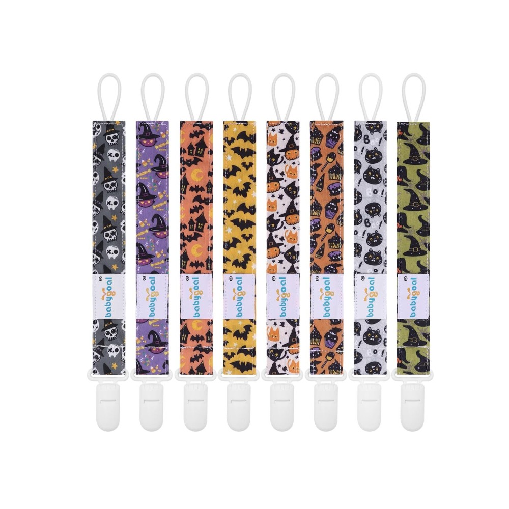 babygoal Baby Halloween Pacifier Clips 8 Pack, Pacifier Holder Clips Fits for Most Pacifier and Binkies 8PS32-B