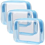 PACKISM Clear Toiletry Bag - 3 Pack Quart Size TSA Approved Toiletry Bag, Travel Makeup Cosmetic Bag for Women, Carry on Airport Airline Compliant Bag, Blue