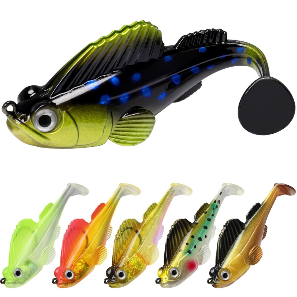 Gotour Weedless Soft Fishing Lures for Freshwater and Saltwater, Premium Pre-Rigged Jig Head Paddle Tail Swimbaits for Bass FishingJigs Fishing Bait for Crappie Trout Walleye, Amazing Fishing Gifts