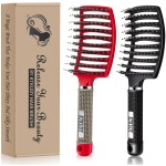 Detangling Brush Boar Bristles Set KTKUDY Hair Brush Curved and Vented Detangler Brush for Women Men Kids Wet and Dry Hair (Red&Black)