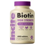 Incite Nutrition Biotin Supplement 12000mcg - +1 Year Supply - High Strength 400 Easy Swallow Tablets - Biotin Hair Growth Vitamins for Hair, Skin & Nails - Natural Vegan & GMO-Free - Made in UK