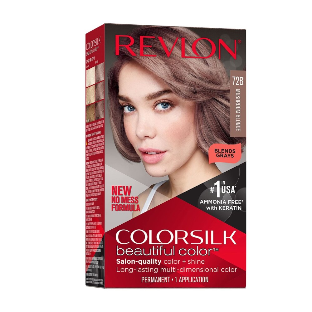 Revlon Colorsilk Beautiful Color Permanent Hair Color, Long-Lasting High-Definition Color, Shine & Silky Softness with 100% Gray Coverage, Ammonia Free, 72B Mushroom Blonde, 1 Pack