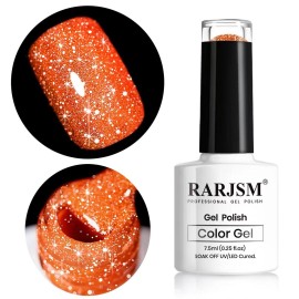 RARJSM Orange Gel Nail Polish, 1Pcs 7.5ml Orange Color Reflective Gel Polish Soak Off Gel Polish Neons Spring Summer Color Diamond Shimmer Gel Nail Art Manicure Salon DIY at Home