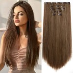 StrRid Brown Clip in Hair Extensions Straight Invisible 22 Long Synthetic Thick Clips on Hairpieces for Women 5PCS Black Curly Wavy 18 Girls Blonde Red White Natural Full Head Party Daily Use 5 Oz