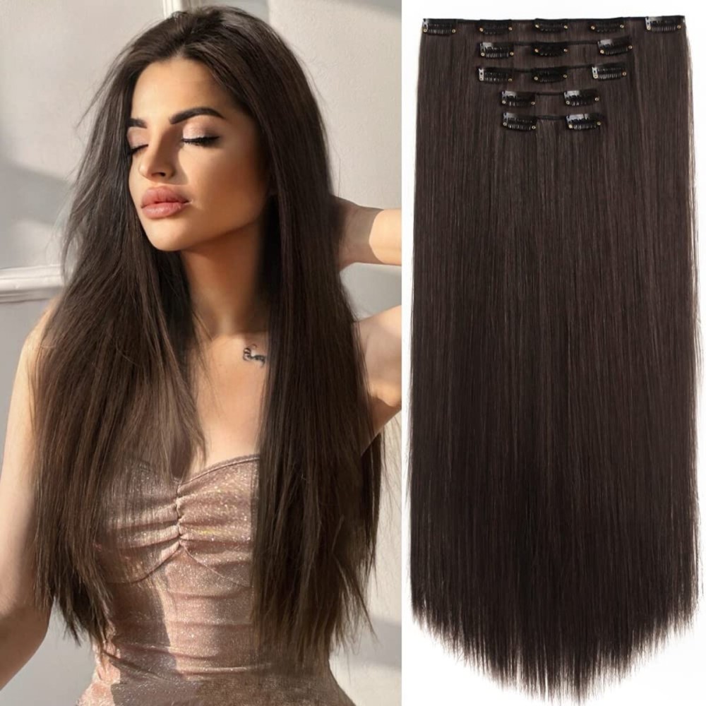 Dark Brown Hair Extensions StrRid Clip in Extension Straight 22Long Synthetic Black Thick Clips on Hairpieces for Women 5PCS Blonde Curly Wavy 18 Easy Installation Cheap White Natural Full Head 5 Oz