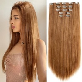 StrRid Blonde Brown Hair Extension Clip in Straight 22 Long Synthetic Invisible Extensions Black Fluffy and not tangled Clips on Hairpieces for Women 5PCS Curly Wavy 18 Red White Natural 5 Oz
