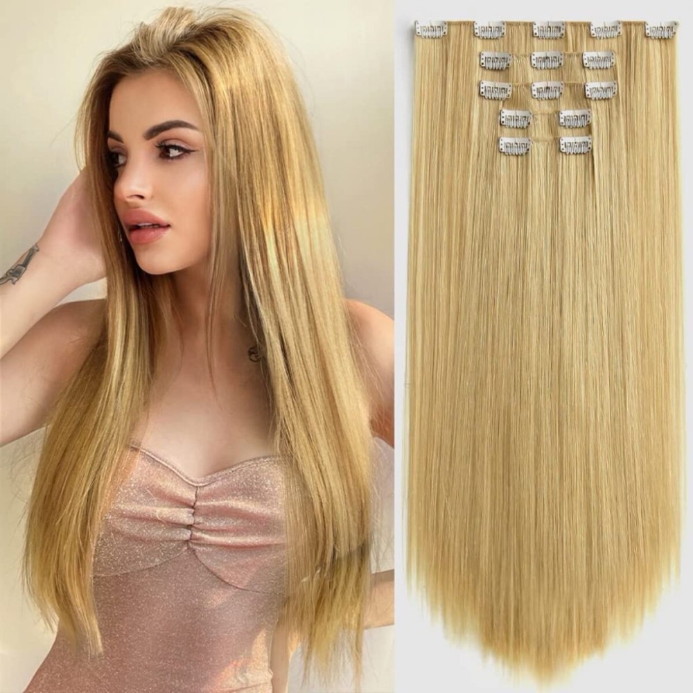 StrRid Blonde Clip in Extension Straight 22 Long Synthetic Thick Clips on Hair Piece for Women 5PCS Black Curly Wavy 18 Cheap Brown Red White Soft Natural Full Head Weddings Party Daily Use 5 Oz