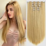 StrRid Blonde Clip in Extension Straight 22 Long Synthetic Thick Clips on Hair Piece for Women 5PCS Black Curly Wavy 18 Cheap Brown Red White Soft Natural Full Head Weddings Party Daily Use 5 Oz