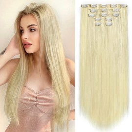 StrRid Blonde Clip in Hair Extensions Straight 22 Long Synthetic Black Thick 5PCS Clips on Hairpieces for Women Weddings Party Daily Use Curly Wavy 18 Cheap Girls Brown Auburn White Full Head 5 Oz