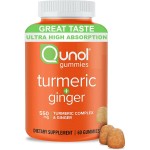 Qunol Turmeric and Ginger Gummies, Turmeric Curcumin Supplement + Ginger, Joint Support Gummy, Ultra High Absorption, Vegan, Gluten Free, 1 Month Supply, 60ct Gummies