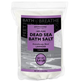 Aromasong Pure Dead Sea Salt for Soaking with 100% Natural Lavender, 2.43 LB - Spa Bath Salt Fine Grain - Body Wash Scrub - Soak for Women & Men- Bulk Resealable Pack