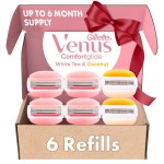 Gillette Venus ComfortGlide White Tea 4 count, with Gillette Venus ComfortGlide plus Olay 2 count, Women\'s Razor Blade Refills, Holiday Gifts for Women