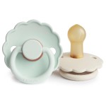 FRIGG Daisy Natural Rubber Baby Pacifier | Made in Denmark | BPA-Free (Seafoam/Cream, 0-6 Months) 2-Pack