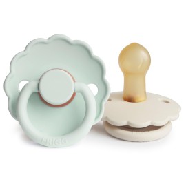FRIGG Daisy Natural Rubber Baby Pacifier | Made in Denmark | BPA-Free (Seafoam/Cream, 0-6 Months) 2-Pack