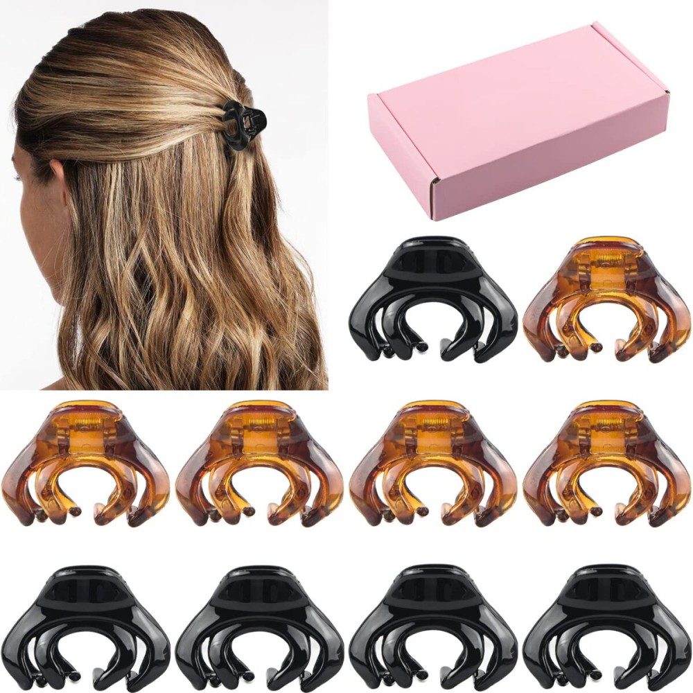 Mini Hair Clips for Women, Girls, Kids - Tiny Octopus Claw Clips for Thin/Medium Thick Hair, 1.5 Inch Matte Nonslip Spider Clips with Gift Box (Black & Brown)