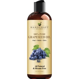 Handcraft Blends Grapeseed Oil - Cold-Pressed 8 Fl Oz - 100% Pure and Natural - Premium Grade Carrier Oil for Skin and Hair - Hair and Body - Massage - Hexane-Free