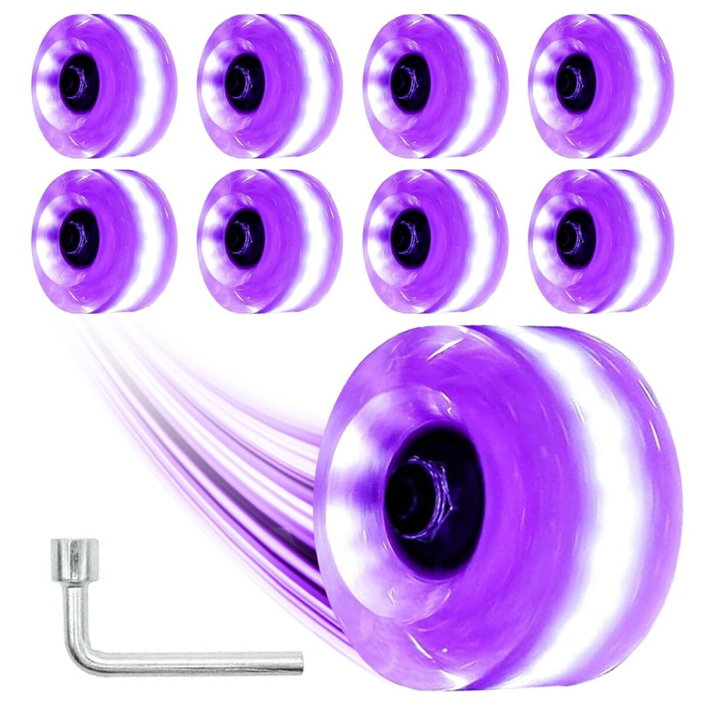 Nezylaf Light Up Roller Skate Wheels 8 Pack, 78A Hardness LED Skateboard Wheels with Premium ABEC-9 Bearings, Illuminating Roller Skate Accessories for Outdoor Indoor Quad Skates