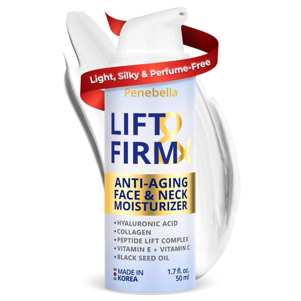 PENEBELLA Face & Neck Cream for Tightening and Firming - Made in Korea - Collagen, Hyaluronic Acid, 3X Peptide Complex, Vitamin C + E - Face Moisturizer Anti Aging Treatment for All Skin Types