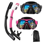DIPUKI Snorkeling Gear for Adults Snorkel mask Set Scuba Diving mask Dry Snorkel Swimming Glasses Swim Dive mask Nose Cover Youth Diving (Black+Pink2 Pack)