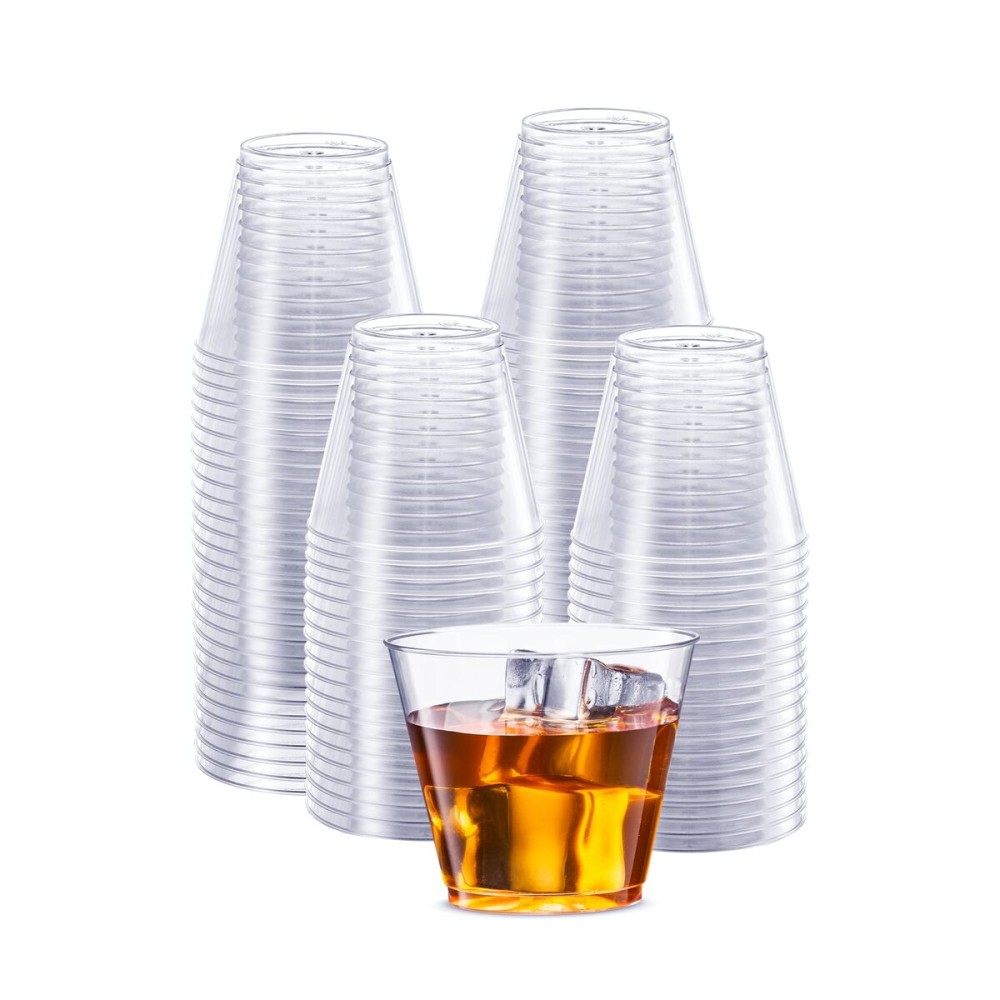 SETUP Clear Hard Plastic Cups/Tumblers [5 oz. Squat - 200 Count] Small Disposable Party Cocktail Glasses