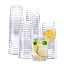 SETUP Clear Hard Plastic Cups/Tumblers [10 oz. - 200 Count] Small Disposable Party Cocktail Glasses