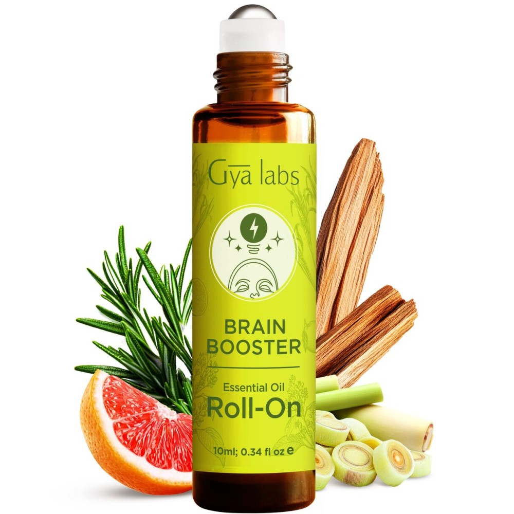 Gya Labs Brain Booster Essential Oil Roll On - 0.34 Fl Oz - Travel Size Roller for Camping, Skin, Aromatherapy Relief, Convenience