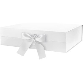 BLK&WH Extra Large Gift Box with Ribbon - 16.3x14.2x5 Inches, White Bridesmaid Proposal Box for Large Gifts