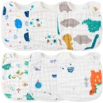 Zainpe 6Pcs Snap Muslin Cotton Baby Bibs Dinosaur Star Bear Pattern Bib, Adjustable Burp Cloths with 6 Absorbent & Soft Layers for Infants Newborns Toddlers Drooling Feeding Teething