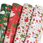 PlandRichW Christmas Wrapping Paper Folded for Kids Boys Girls Man Women Gift\'s. Papercraft Snowmen, Candy Canes, Tree, Socks, Snowflakes, Happy New Year Bulk of 12 Sheets 20x 29 Folded
