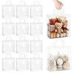BadenBach 16 Pack Clear Gift Bags with Handles, 11.8 x 11.8 x 3.9 Large Reusable Plastic Party Favor Bags Bulk, Transparent PVC Tote Bag for Wedding, Birthday, Christmas, Boutique (30x30x10 cm)
